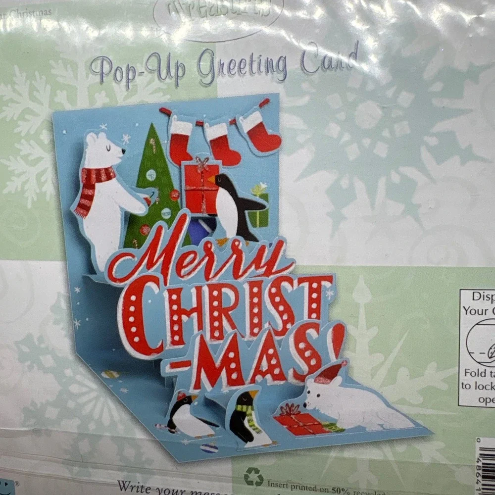 3 Treasures Pop Up Arctic Animal Christmas Greeting Cards Penguin Polar Bear‎